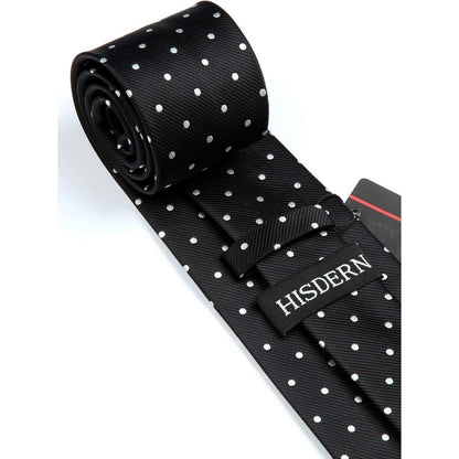 Extra lange Tupfen Krawatte Taschentuch Set Schwarz