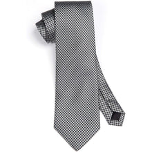 Extra lange Hahnentritt-Krawatte & Taschentuch Set Silber