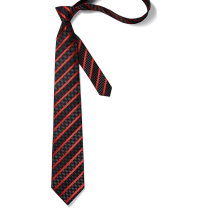 Extra lange gestreifte Krawatte Taschentuch Set Rot Schwarz