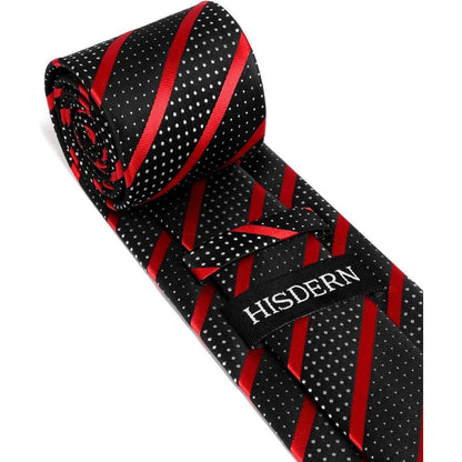 Extra lange gestreifte Krawatte Taschentuch Set Rot Schwarz