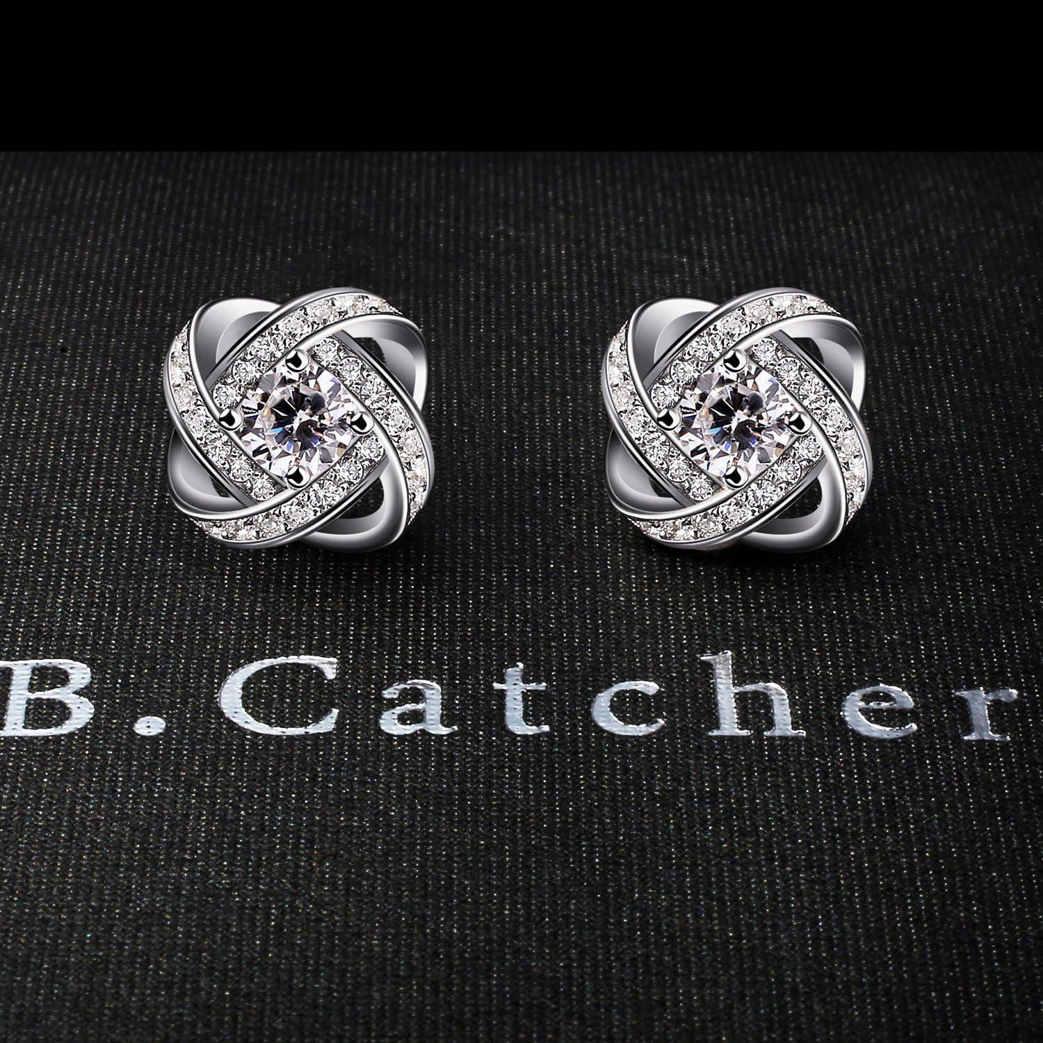 B.Catcher Ohrringe Damen 925 Silber Zirkonia Ohrstecker Set LOVE Twist-Würfel
