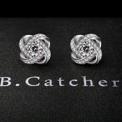 B.Catcher Ohrringe Damen 925 Silber Zirkonia Ohrstecker Set LOVE Twist-Würfel