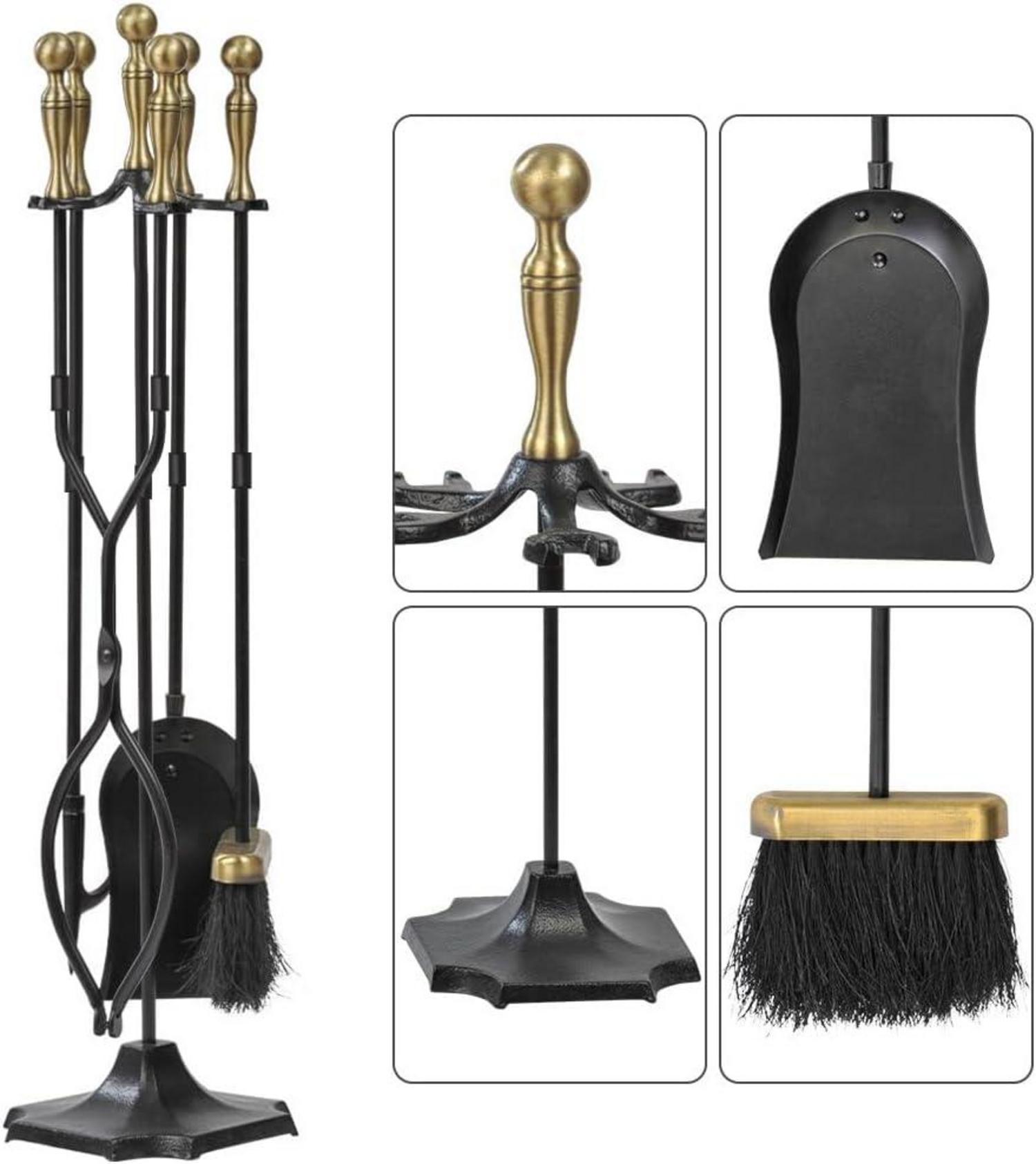 Kaminbesteck 5-teilig Messing Schmiedeeisen Halter 67,3 cm Gold-schwarz