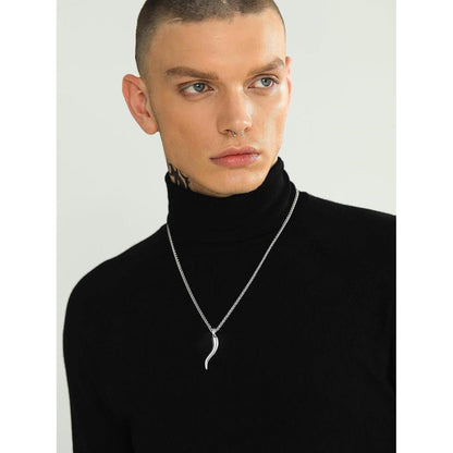 Italienisches Horn Halskette Edelstahl mit Anhänger, Glücksbringer, Silber