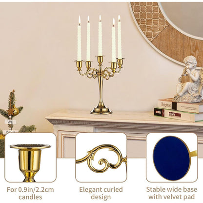 Aluminum Kerzenständer 5-armig Gold für Hochzeit Esstisch