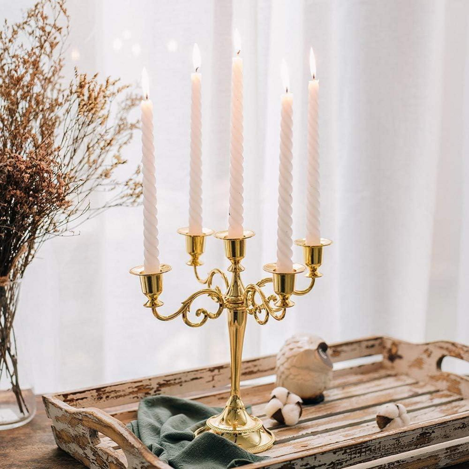 Kerzenständer Aluminium 5-armig Gold für Esstisch und Dekoration