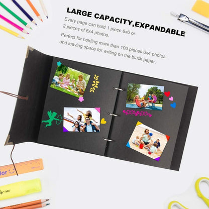 Scrapbook Fotoalbum Leder Retro DIY Vintage Schwarze Seiten