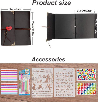 Scrapbook Fotoalbum Leder Retro DIY Vintage Schwarze Seiten