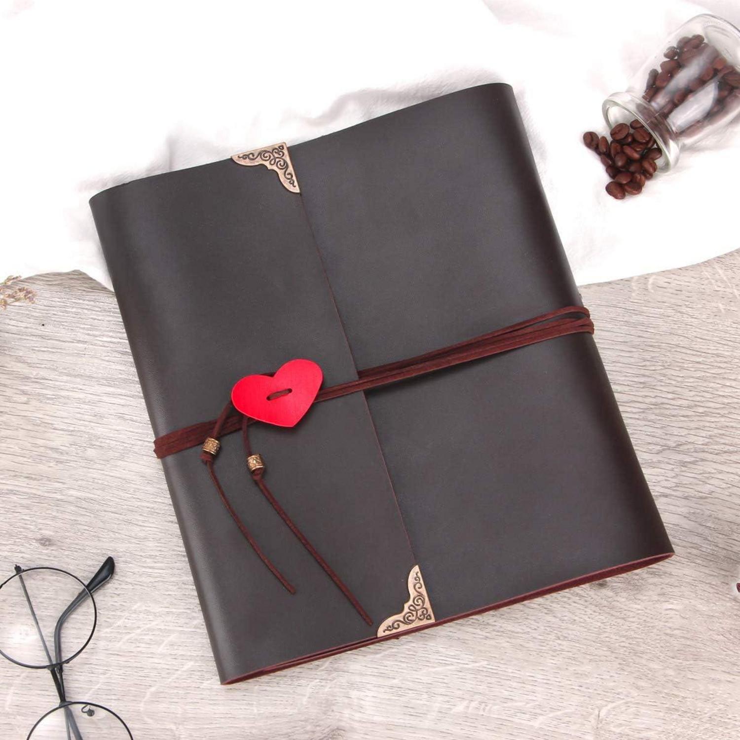 Scrapbook Album Leder Fotoalbum DIY Vintage Schwarze Seiten Fotobuch