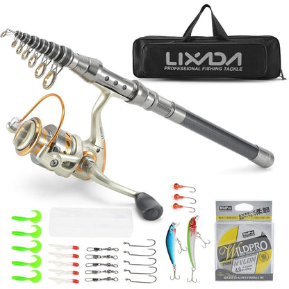 Teleskop Angelrute Combo Kit mit 100M Angelschnur Köder