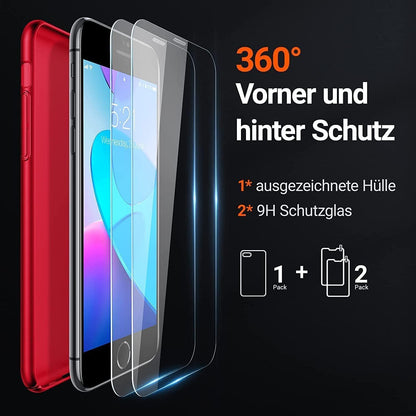 iPhone SE 2020/2022 Hülle + 2 Schutzglas dünn stoßfest kratzfest Rot