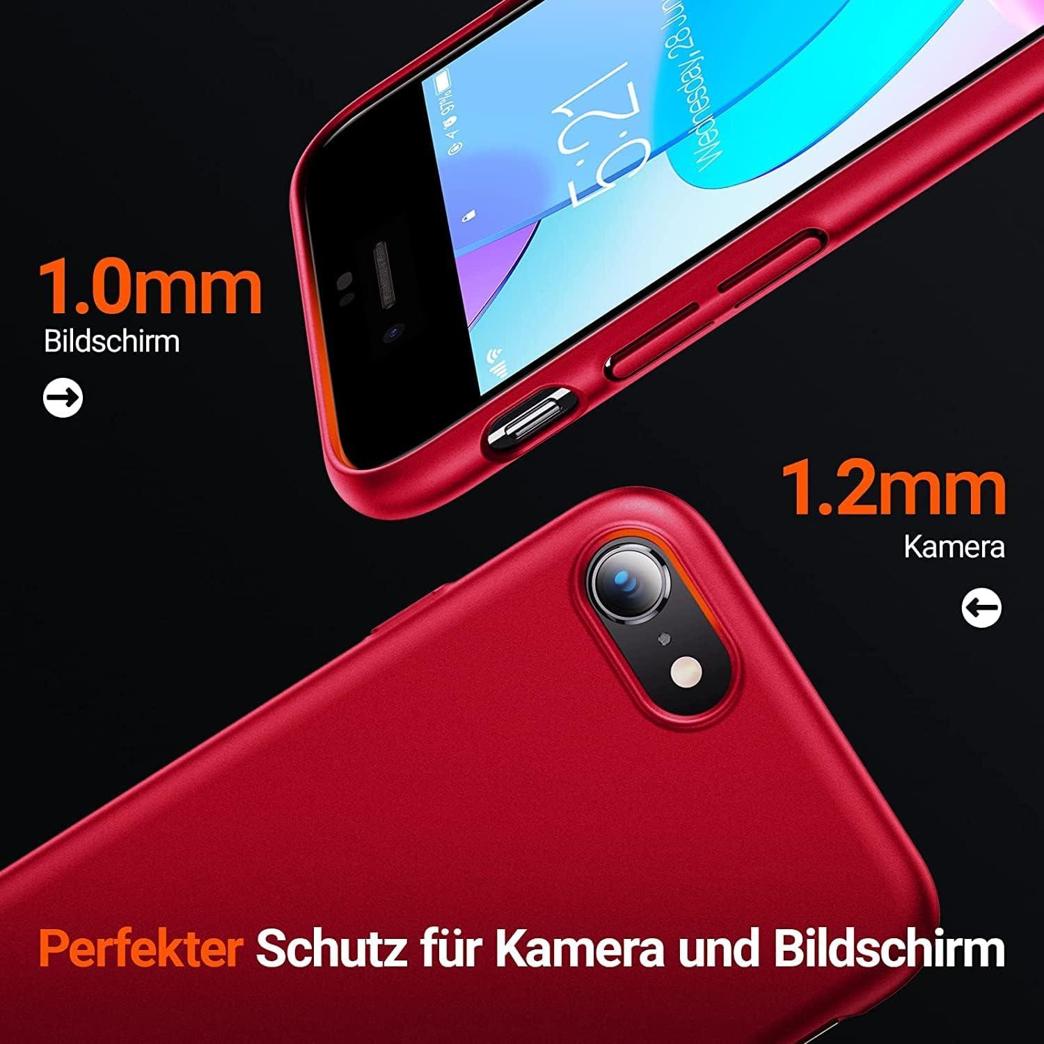 TORRAS iPhone SE 2020 Hülle + Schutzglas Dünn Stoßfest Leicht - Rot