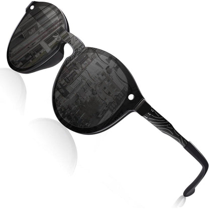 Sonnenbrille Damen Herren Verspiegelt Groß Rund UV400 Schwarz Grau