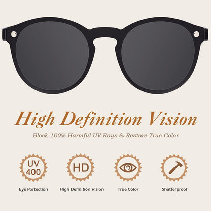 Sonnenbrille Damen Herren Verspiegelt Groß Rund UV400 Schwarz Grau
