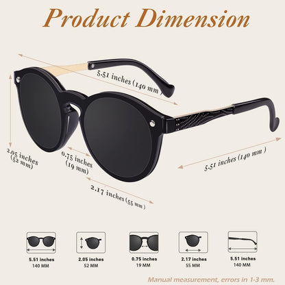 Sonnenbrille Damen Herren Verspiegelt Groß Rund UV400 Schwarz Grau