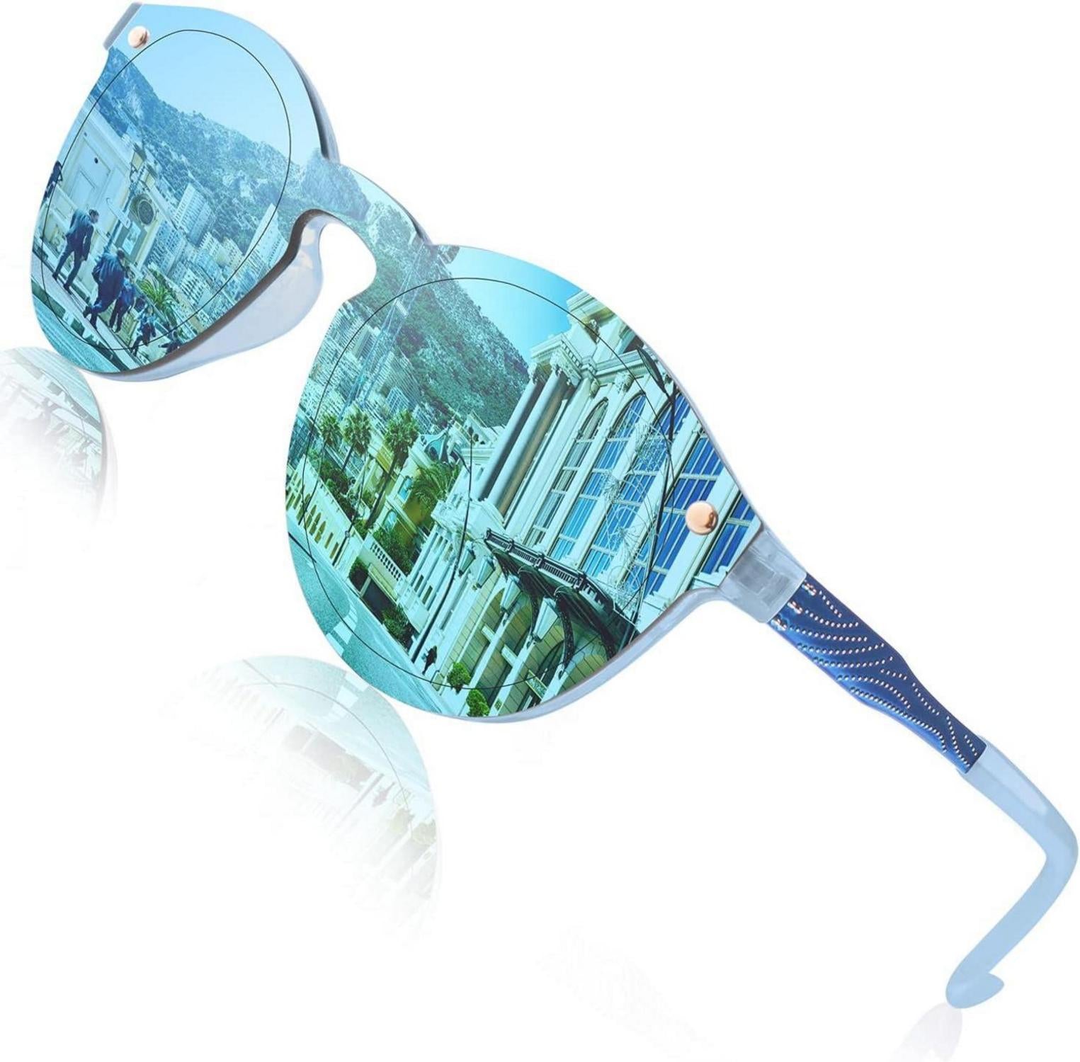 Sonnenbrille Verspiegelt Groß Rund UV400 Blau