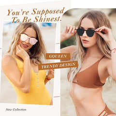 GQUEEN Sonnenbrille Blau Verspiegelt UV400 Groß Rund Herren