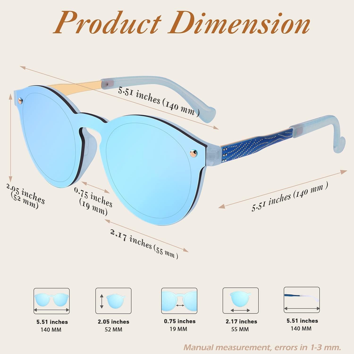 Sonnenbrille Damen Herren Groß Rund Verspiegelt UV400 Blau
