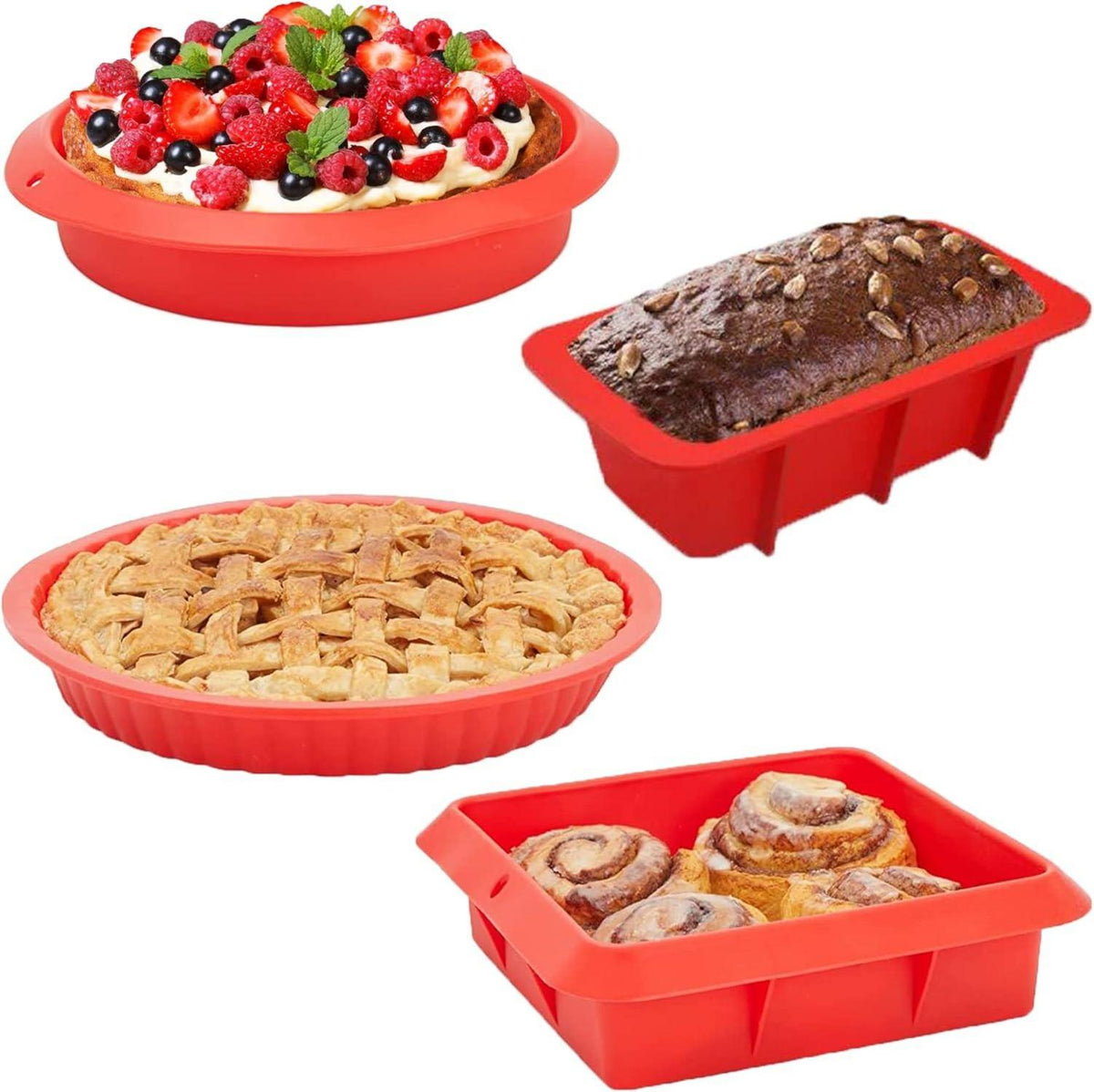 Silikon Backform Set 4 Stück - Kuchen Brot Quiche - Hitzebeständig