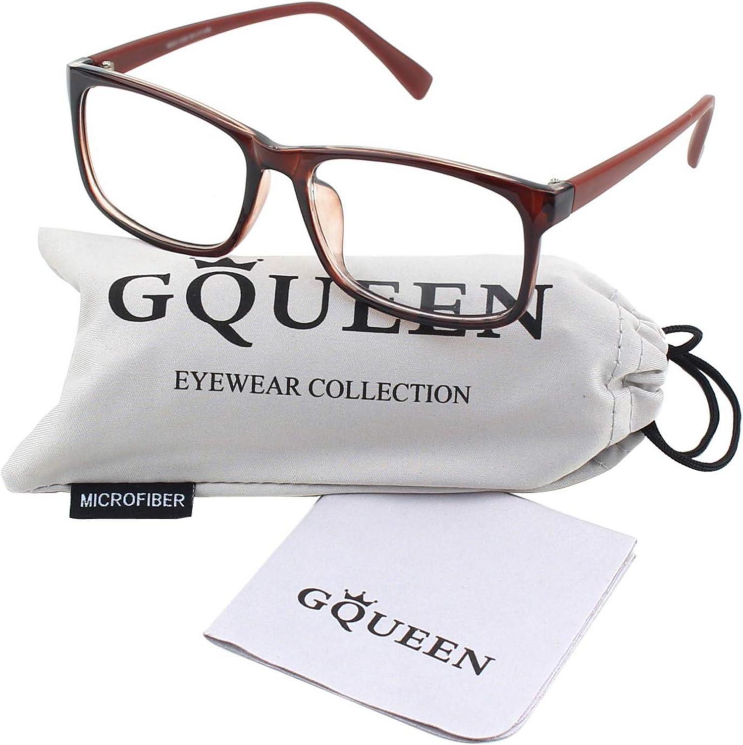 GQUEEN UV400 Designer Nerdbrille Ohne Stärke + Tasche + Reinigungstuch