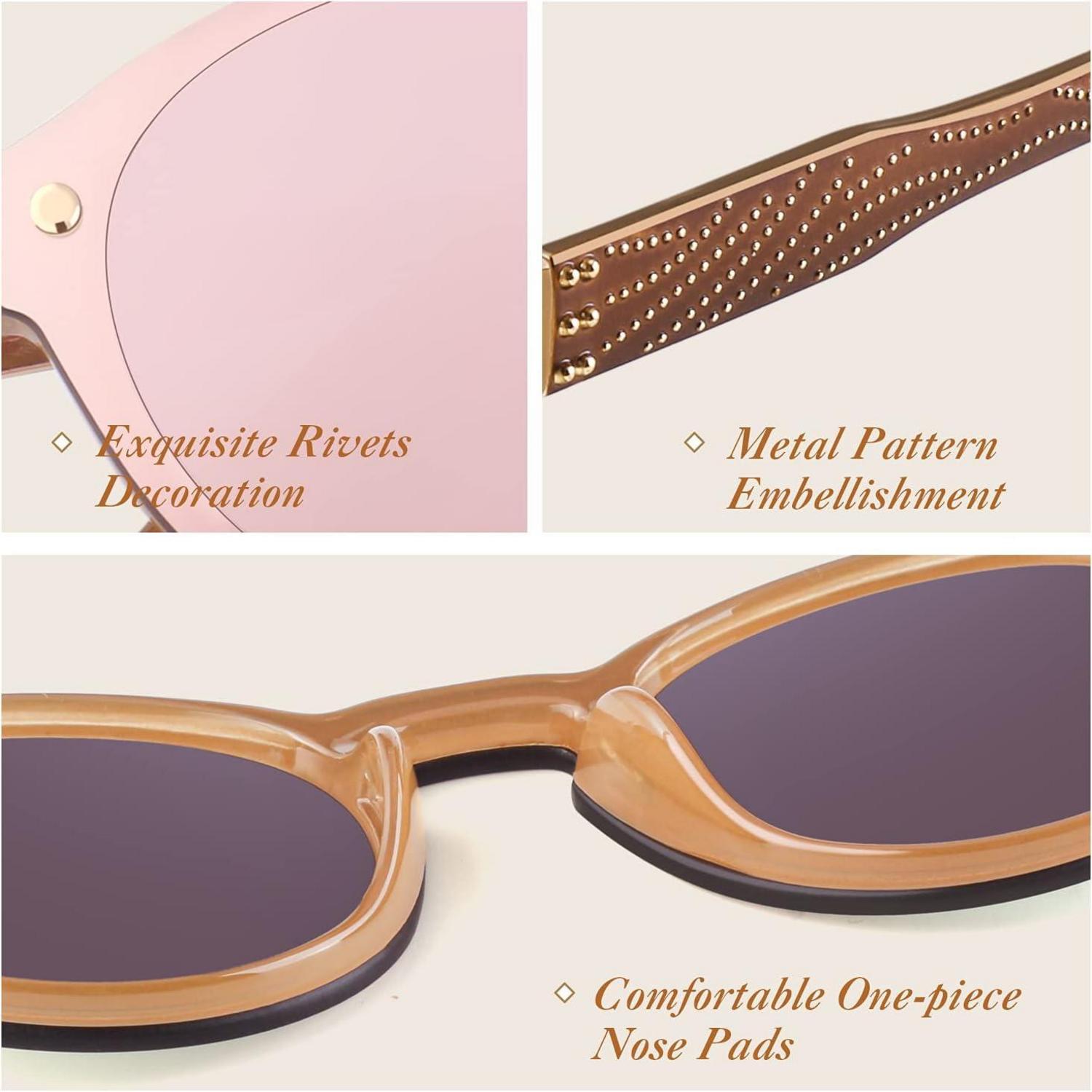 GQUEEN Sonnenbrille Damen Herren Verspiegelt Groß Rund UV400 Future Design