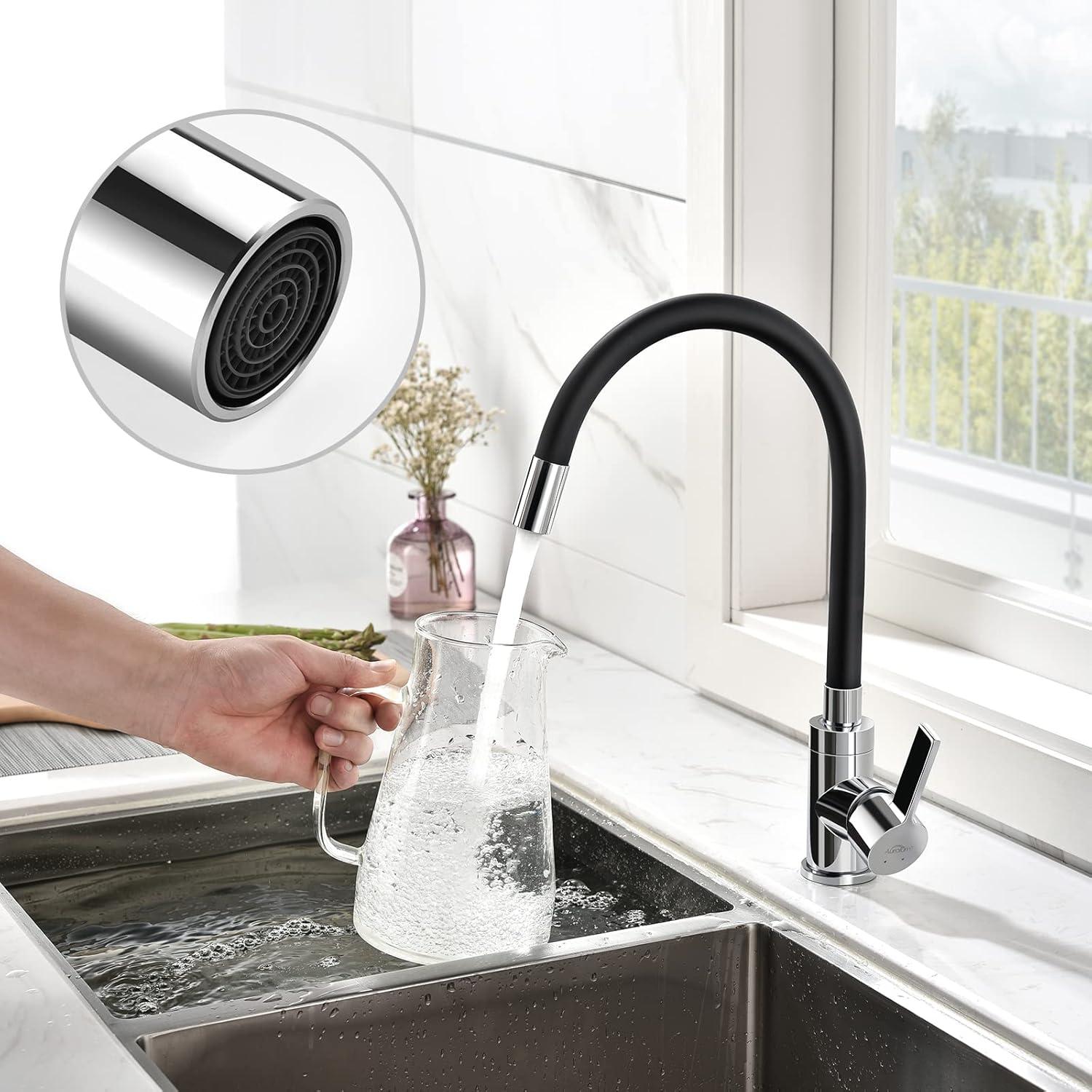 Schwarzer Wasserhahn Küche Flexibler Auslauf 360° Hochdruck