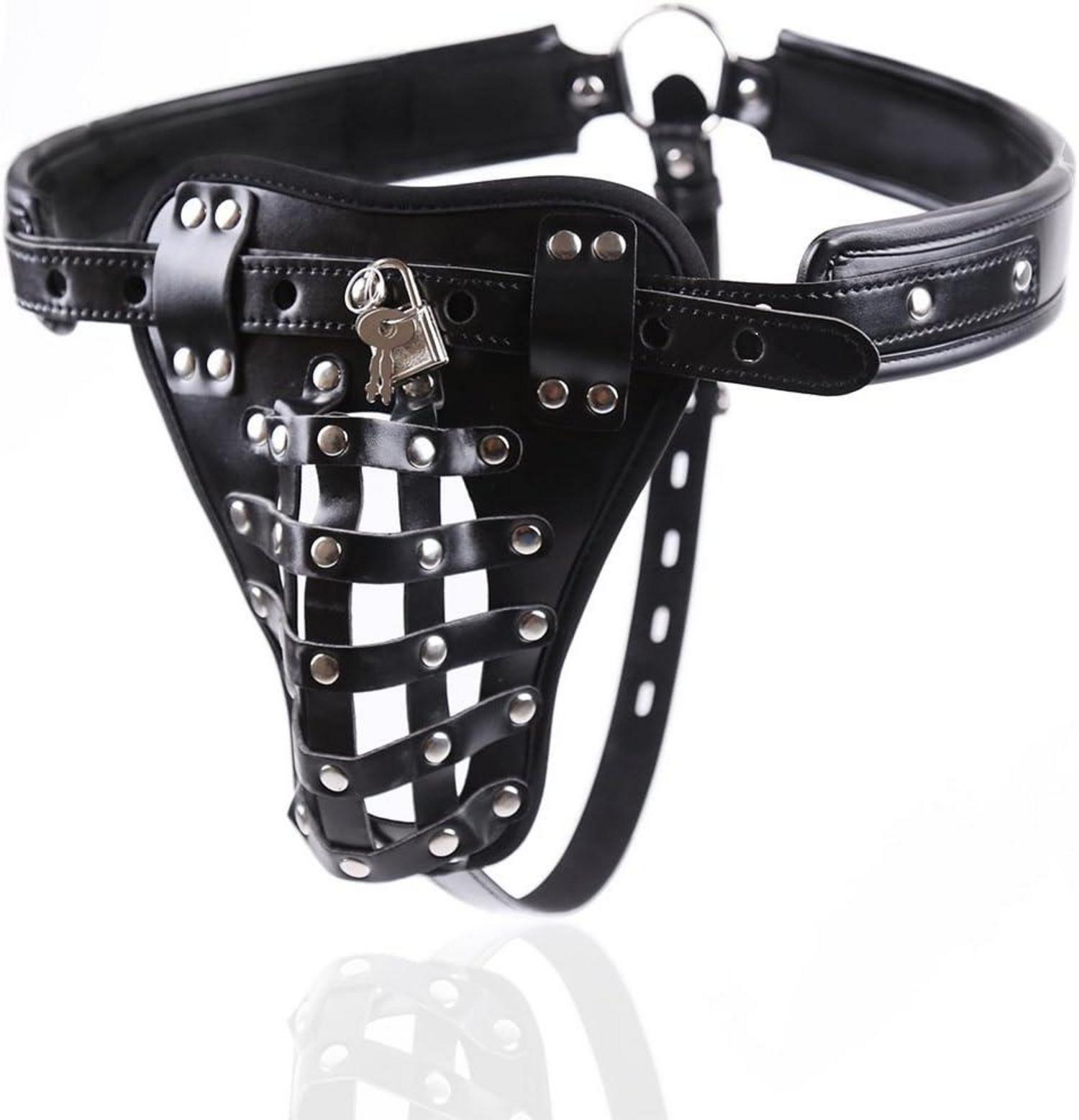 Herren Keuschheitsgürtel Peniskäfig Leder String Bondage SM Suit