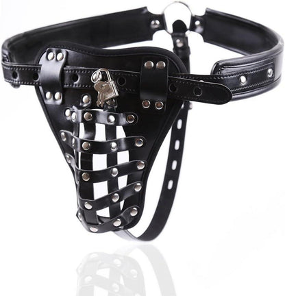 Herren Keuschheitsgürtel Peniskäfig Leder String Bondage SM Suit