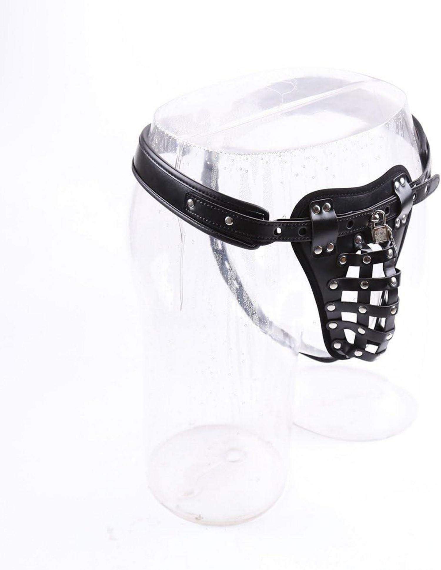 Herren Keuschheitsgürtel Peniskäfig Leder String Bondage SM Set