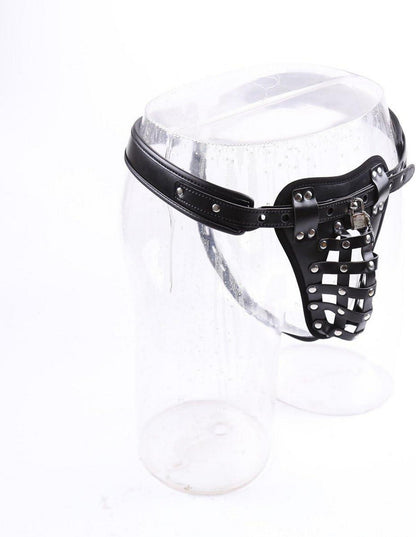 Herren Keuschheitsgürtel Peniskäfig Leder String Bondage SM Set