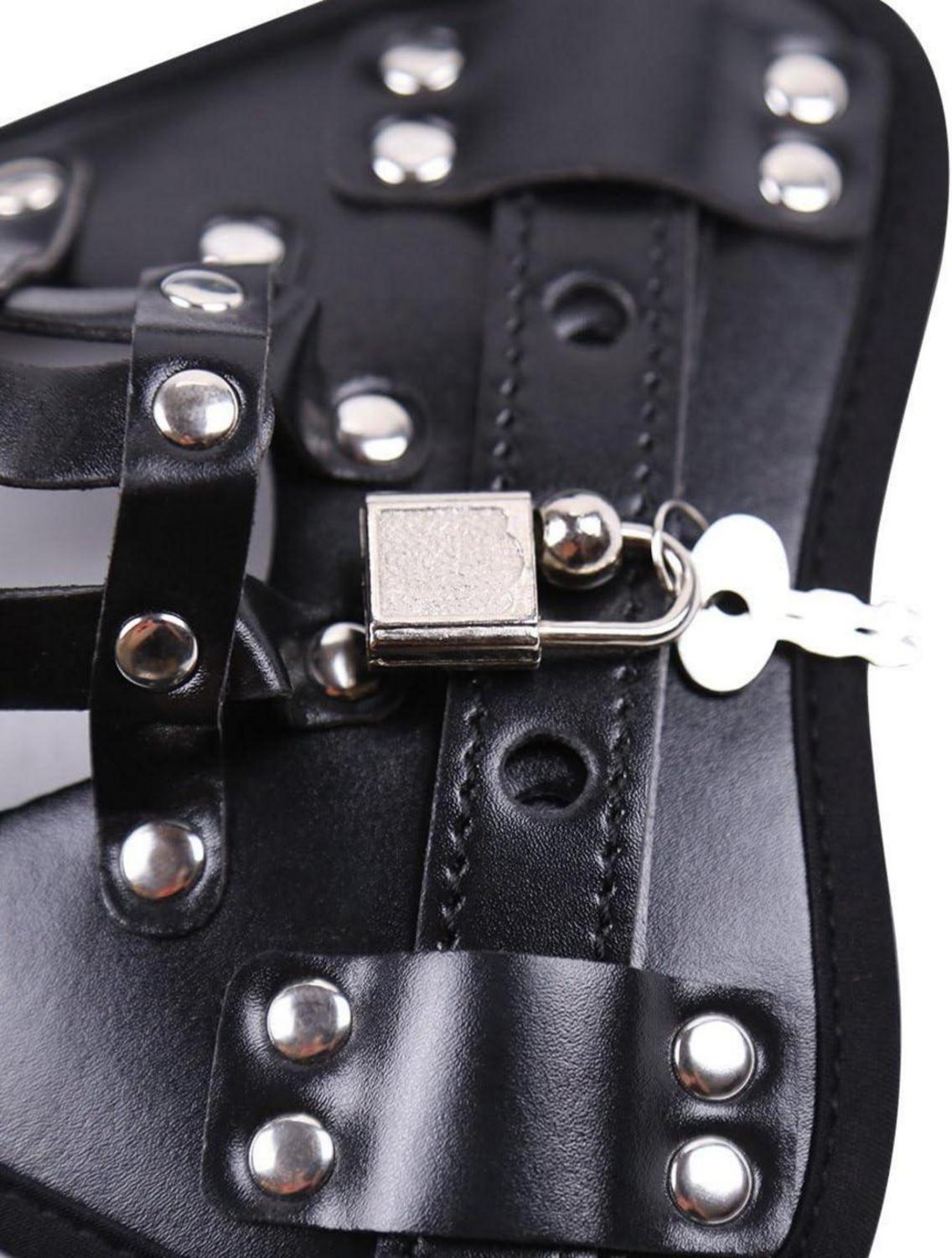 Herren Keuschheitsgürtel Peniskäfig Leder String Bondage SM Suit