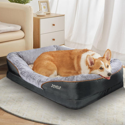 Orthopädisches Hundebett Memory-Schaum mit Nackenrolle & Geschenk