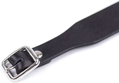 Verstellbares Schwarz SM Bondage Halsband mit Glocke & Ring