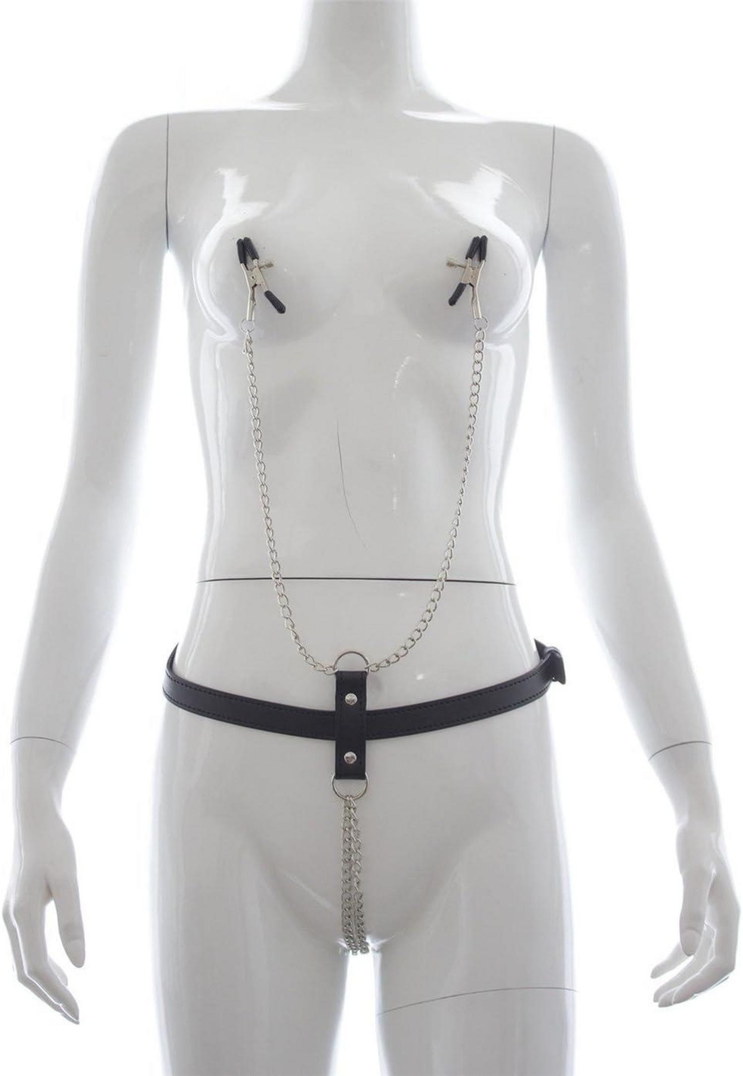 Verstellbares Bondage-Harness Set mit Nippelklemmen