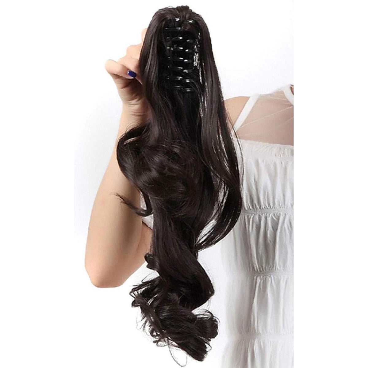 Voluminöser Pferdeschwanz Zopf Haarverlängerung Dunkelbraun 45cm
