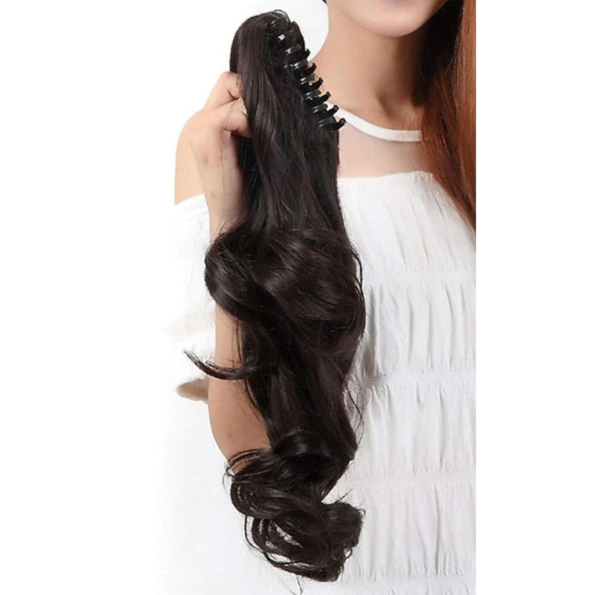 Voluminöser Pferdeschwanz Zopf Haarverlängerung Dunkelbraun 45cm