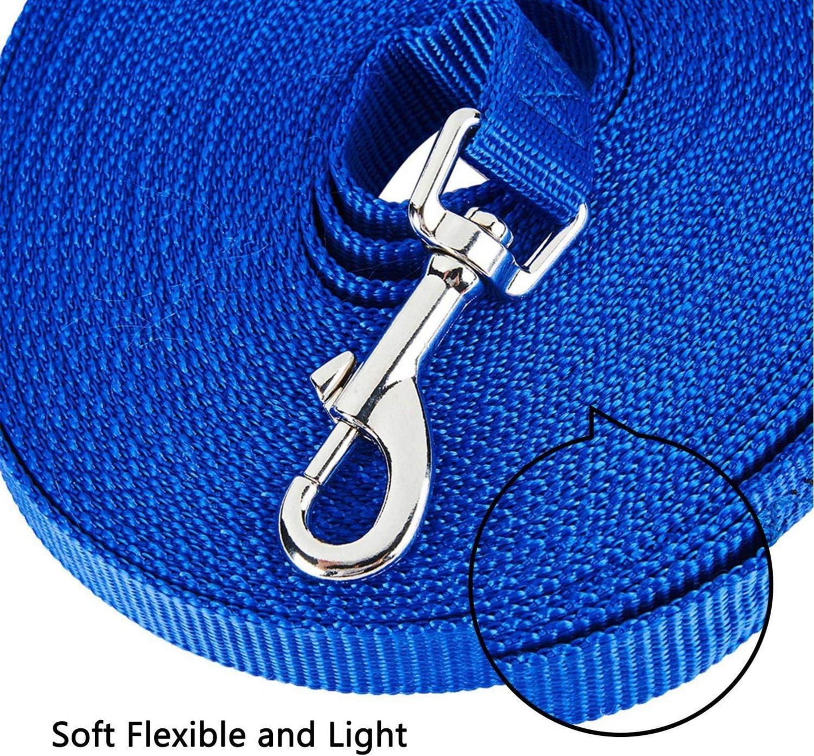 Hunde Schleppleine 15m Nylon Hundeleine D-Karabiner Griffpolster Blau