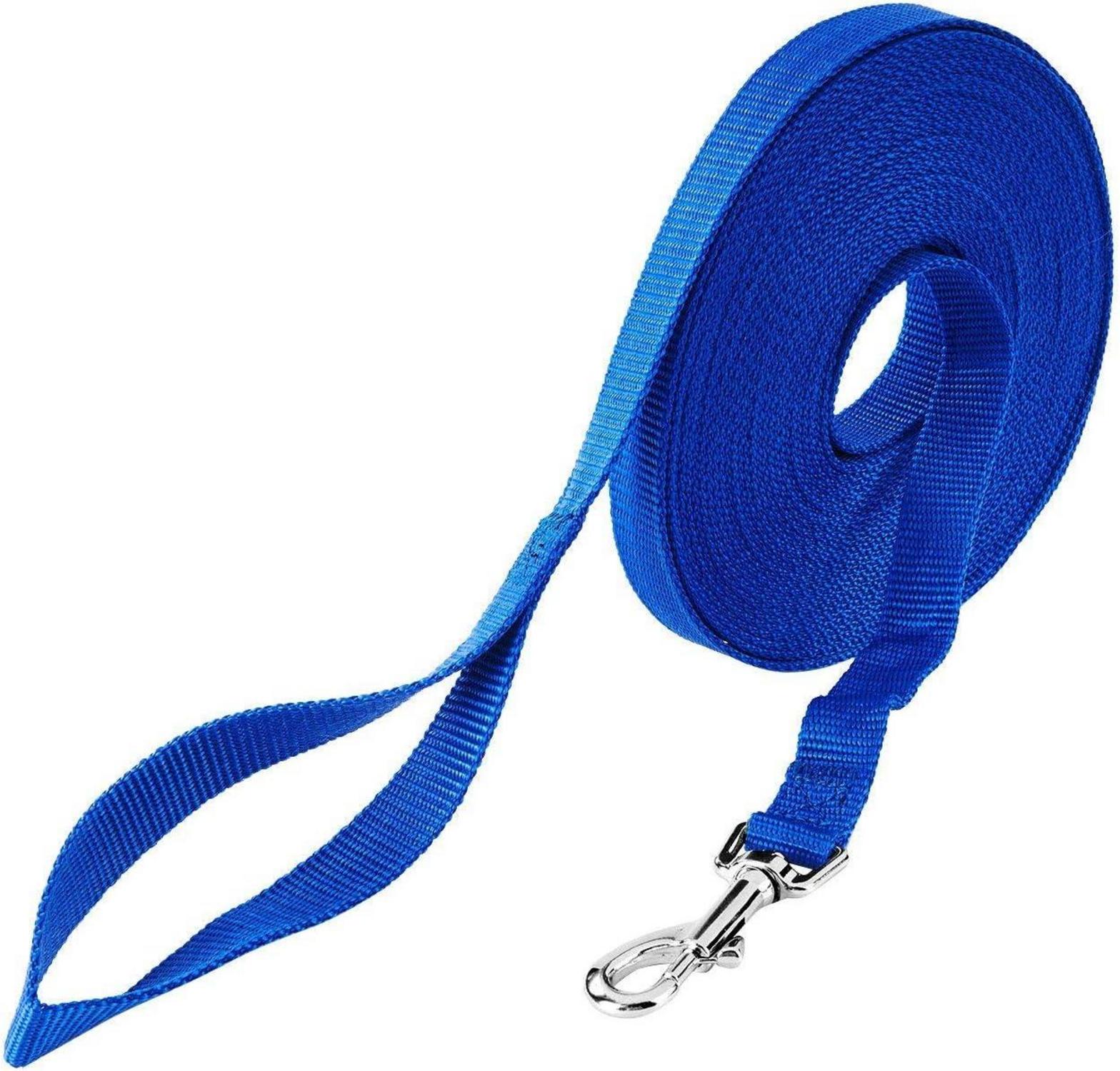 Robuste Schleppleine Hund 15m Nylon blau groß/klein D-Karabiner
