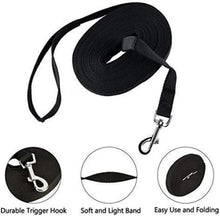 Schleppleine für Hunde Nylon Robust Wetterfest D-Karabiner 15m Schwarz