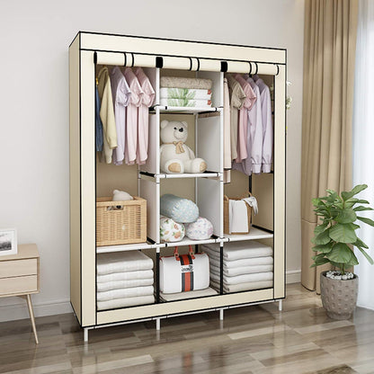 UDEAR Tragbarer Kleiderschrank Vliesstoff Schiebetüren Beige