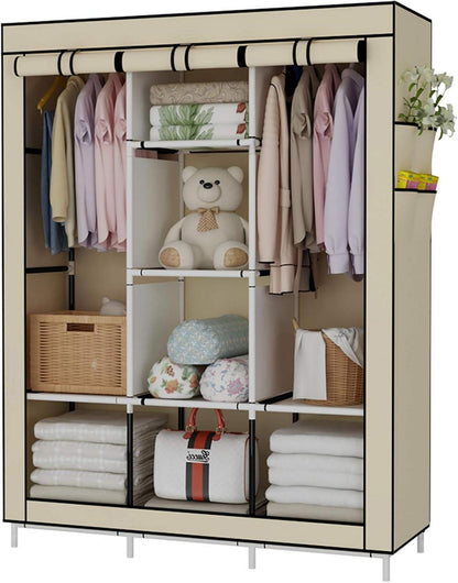 UDEAR Tragbarer Kleiderschrank Vliesstoff Schiebetüren Beige