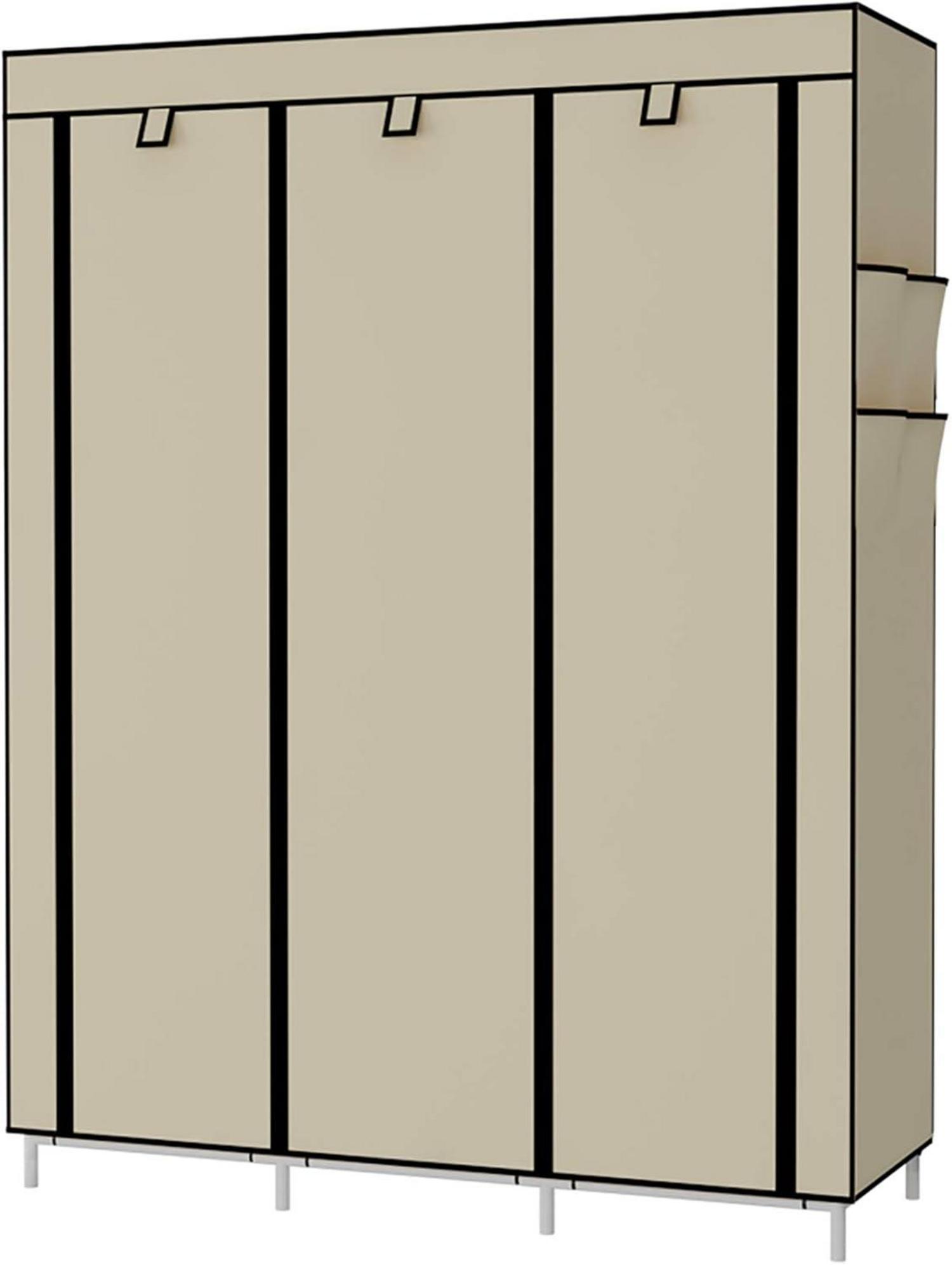 Tragbarer Kleiderschrank Vliesstoff Schiebetüren Beige DIY