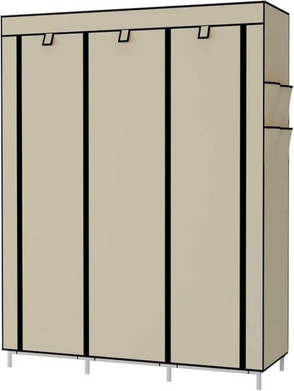 Tragbarer Kleiderschrank Vliesstoff Schiebetüren Beige DIY