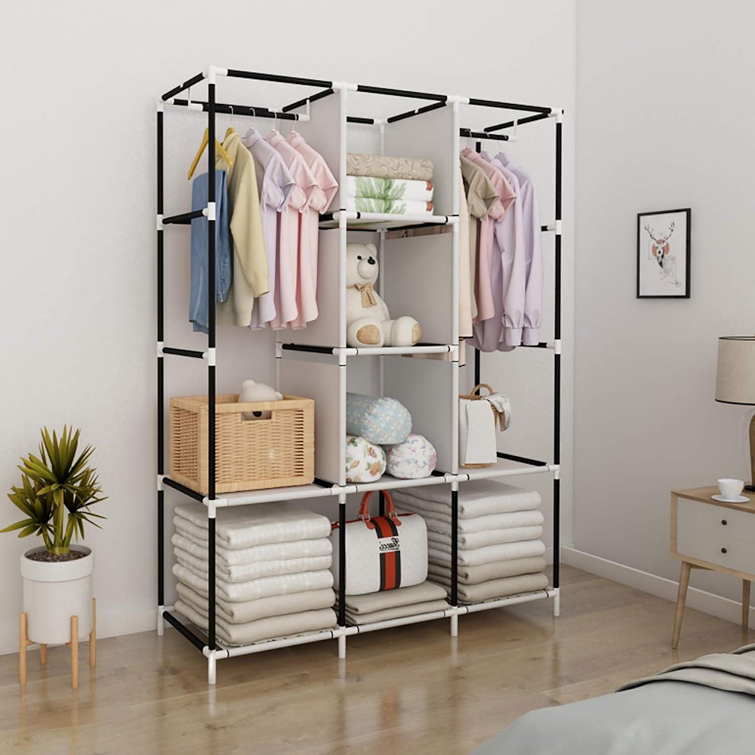 Kleiderschrank Stoff Schwarz Extra Boden Platz Eco-Friendly