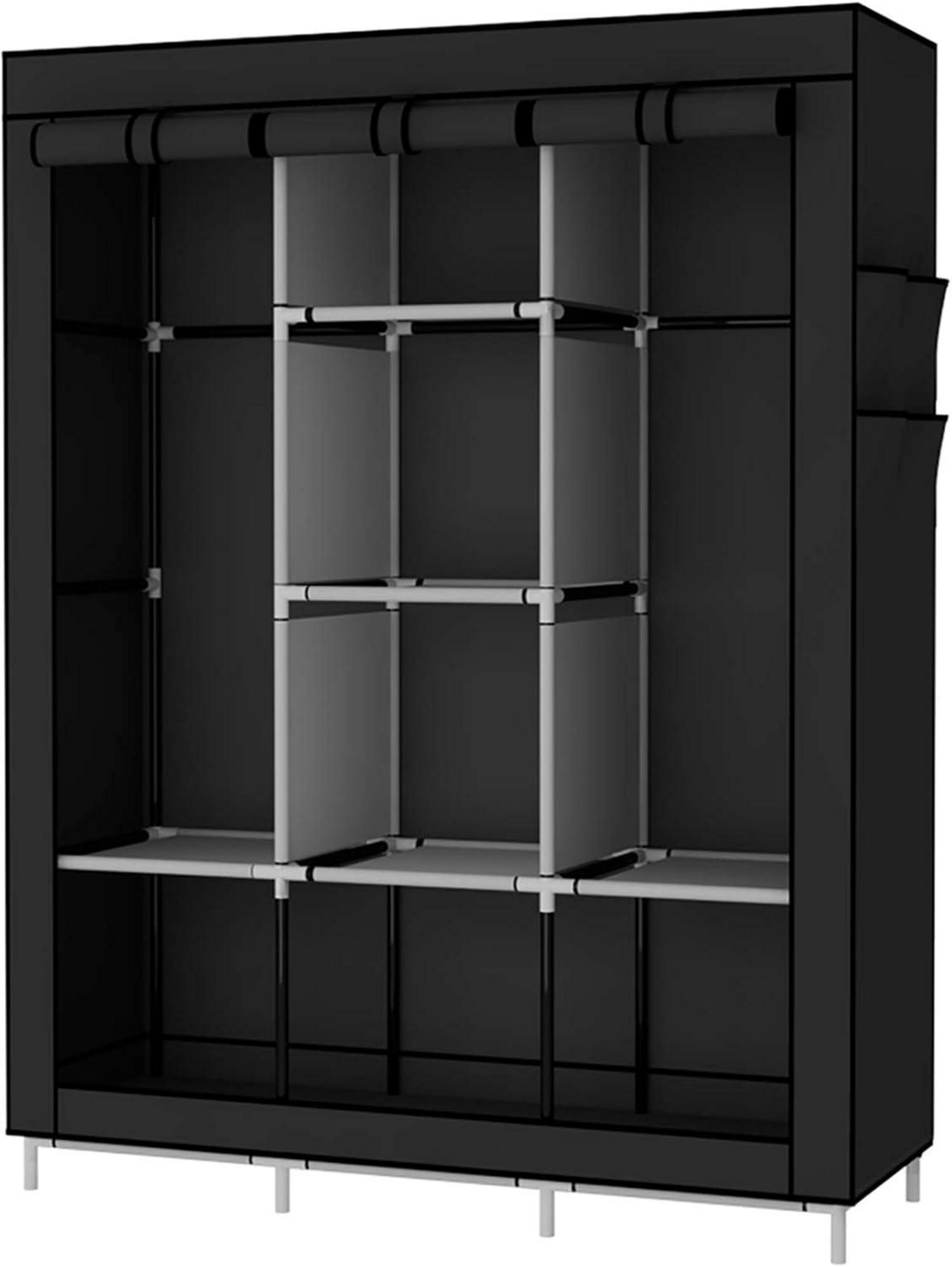 UDEAR Kleiderschrank Stoff Faltschrank Schwarz Wardrobe mit extra Boden Platz