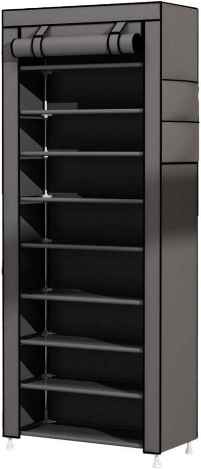 10-Tier Schuhschrank für 27 Paar Schuhe Grau mit Stoffhülle