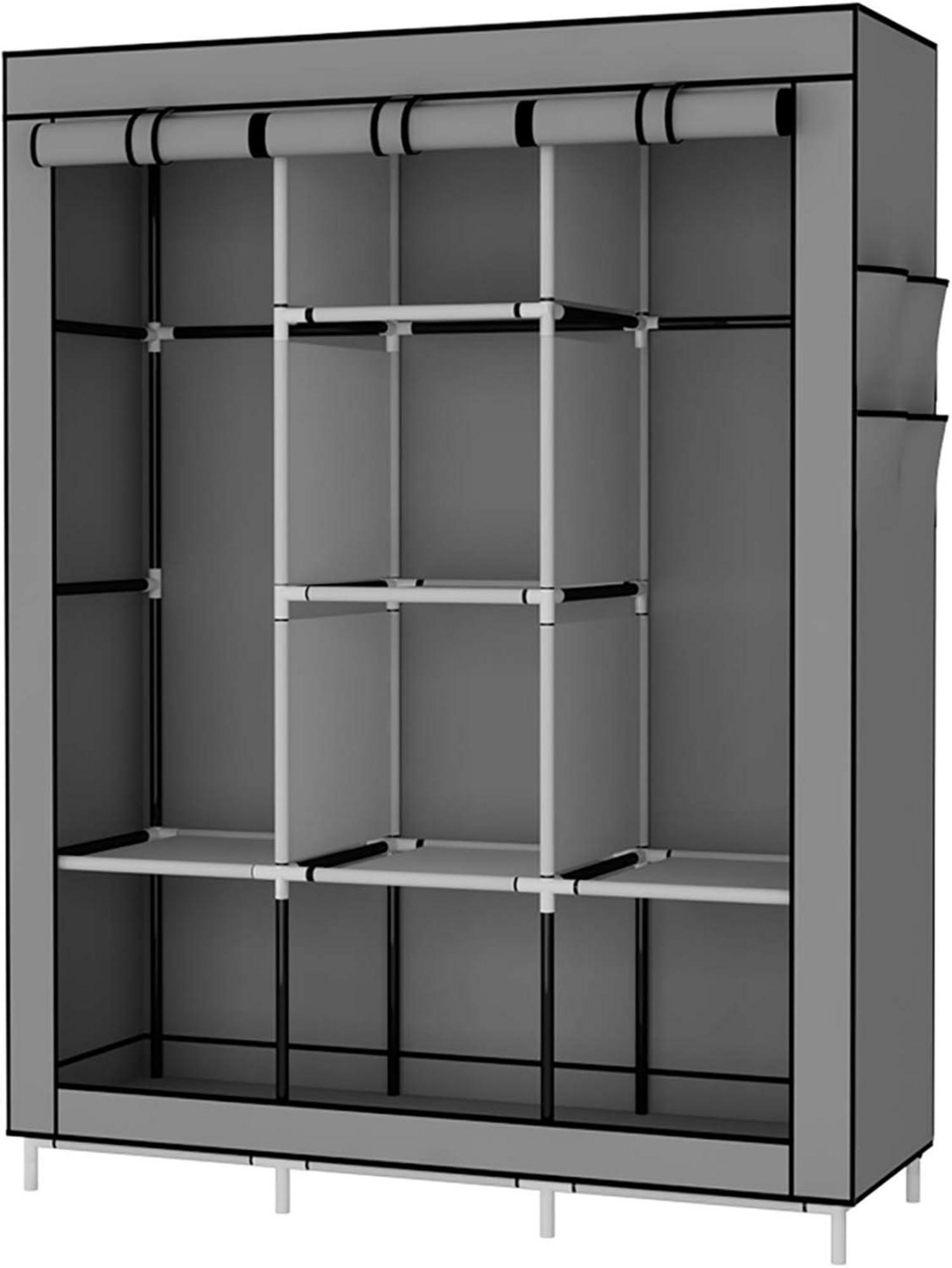 UDEAR Kleiderschrank Stoffschrank Faltschrank Grau mit Extra Boden Platz