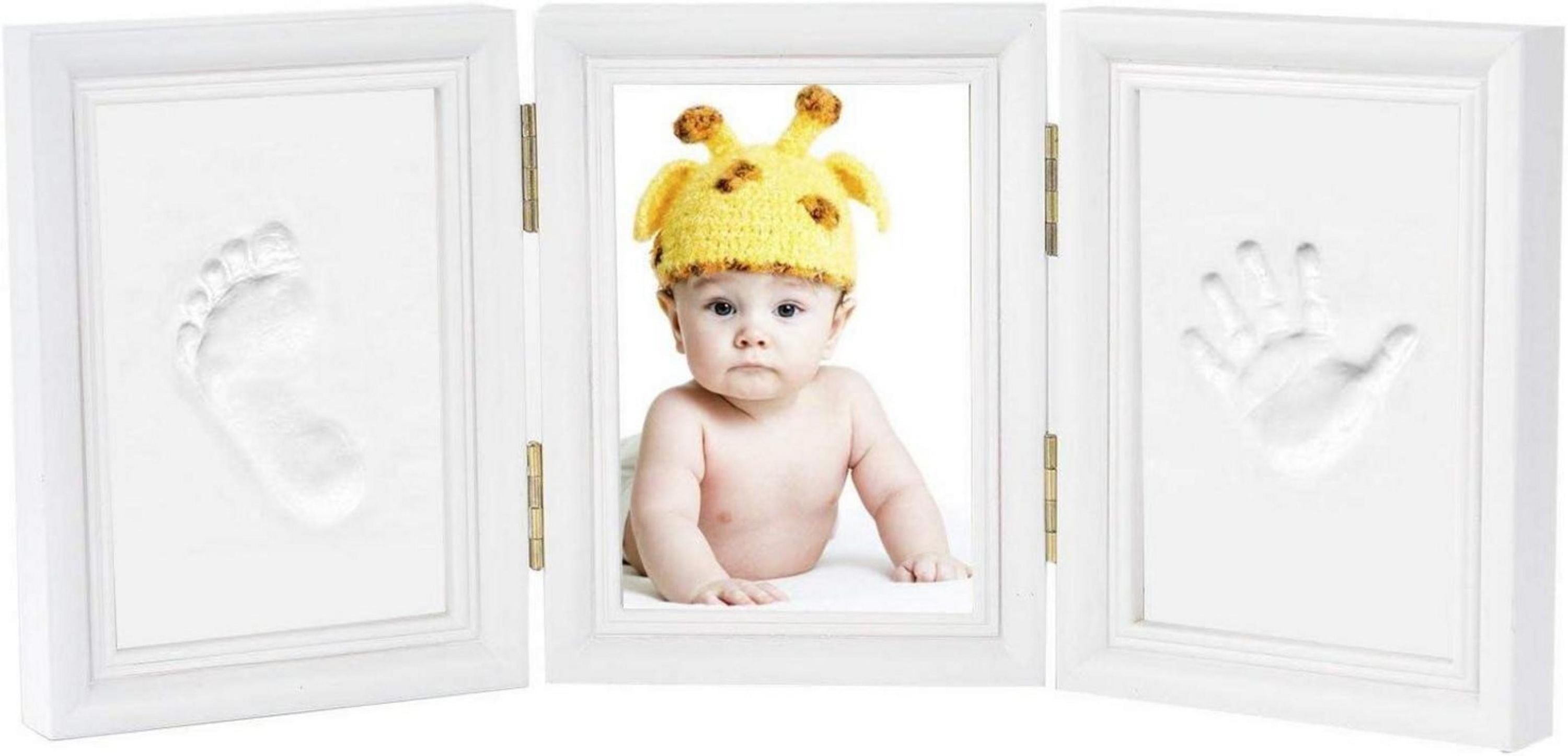 Gipsabdruck Baby Hand Fuß Bilderrahmen DIY Set Weiß 3-teilig