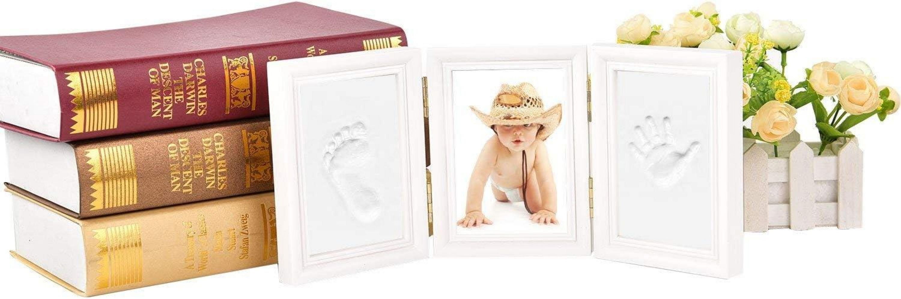 Baby Hand und Fuß Gipsabdruck DIY Bilderrahmen Set Weiß 3-teilig