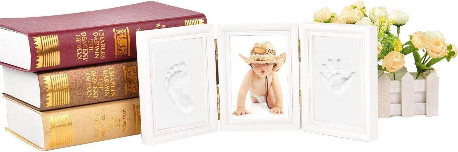 Baby Hand und Fuß Gipsabdruck DIY Bilderrahmen Set Weiß 3-teilig